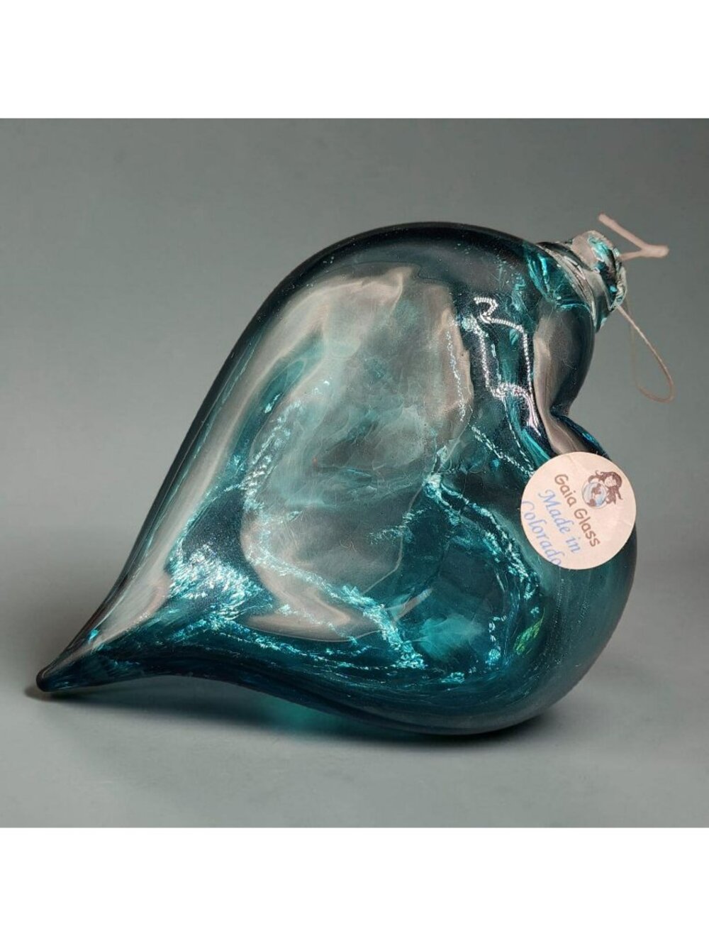 Gaia Glass Blown Glass Hanging Heart Ornament Aqua Blue Colorado